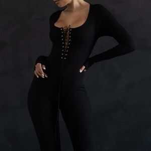 NWT! SAMARIA LEAH Black Lace-Up  Catsuit Light Flare Leg Size M